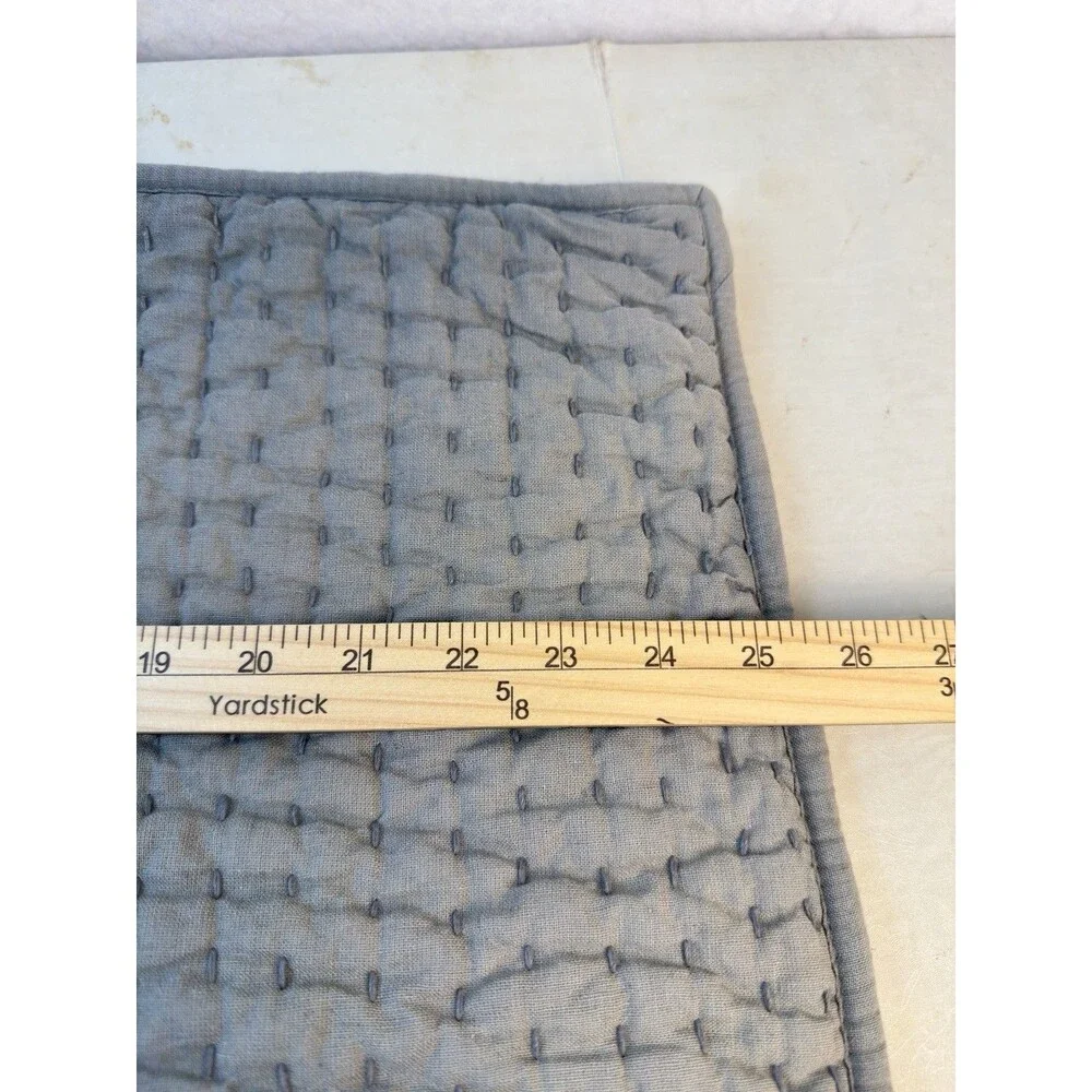 Pottery Barn Euro Shams Set of 2 Sage Green Cotton Linen Quilted Pick Stitch